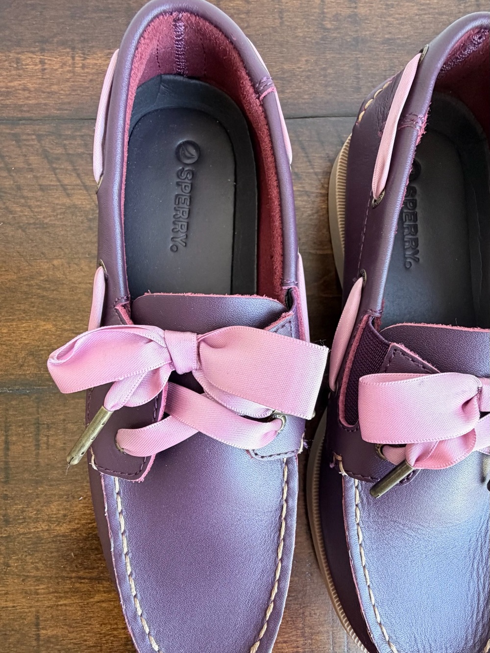Sperry Kids Authentic Original Boat Shoes Fig Burgundy Pink Ribbon Youth 5M - Picture 2 of 11
